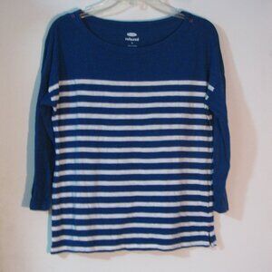 2/$15 Old Navy Striped Top Medium Relaxed Fit Blue Stripes Stretch